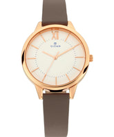 Titan Workwear Analog Women's Watch, White Dial with Grey Leather Strap, 2617WL01